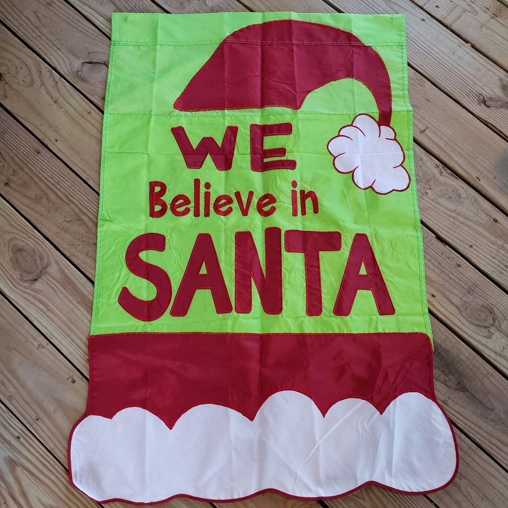 Vintage Nylon We Believe‎ in Santa Christmas Large House Flag Banner 28" x 43"